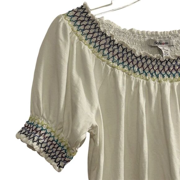 Style & Co Women's Off-Shoulder Blouse M White Embroidered Multicolor - Picture 4 of 15